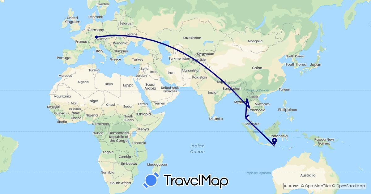 TravelMap itinerary: driving in Germany, Indonesia, Thailand (Asia, Europe)